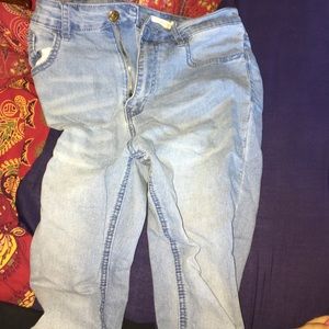 high-rise light washed jeans